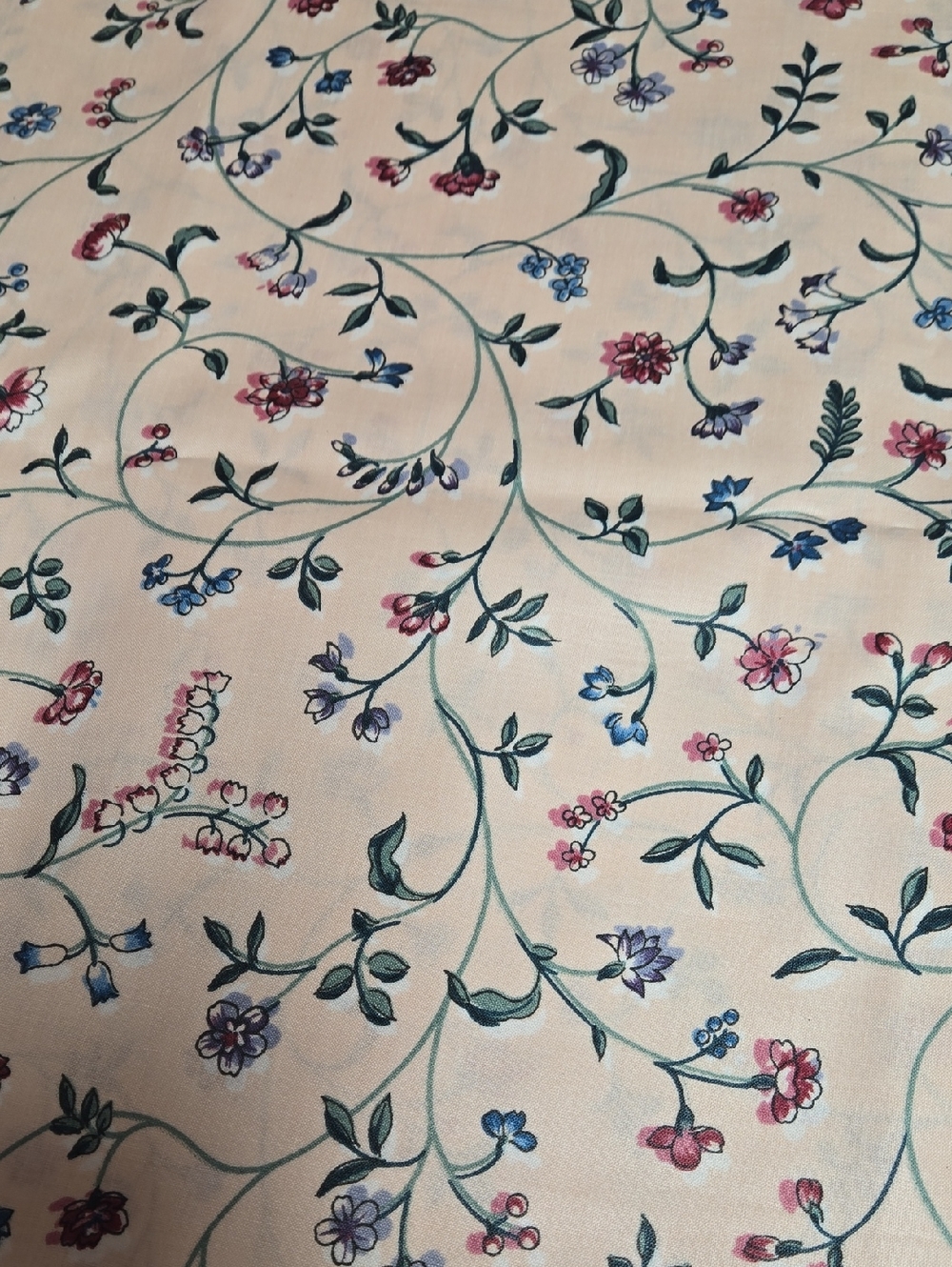 Waverly Floral Vine Print Fabric in Cream, Blue, Pink, Green